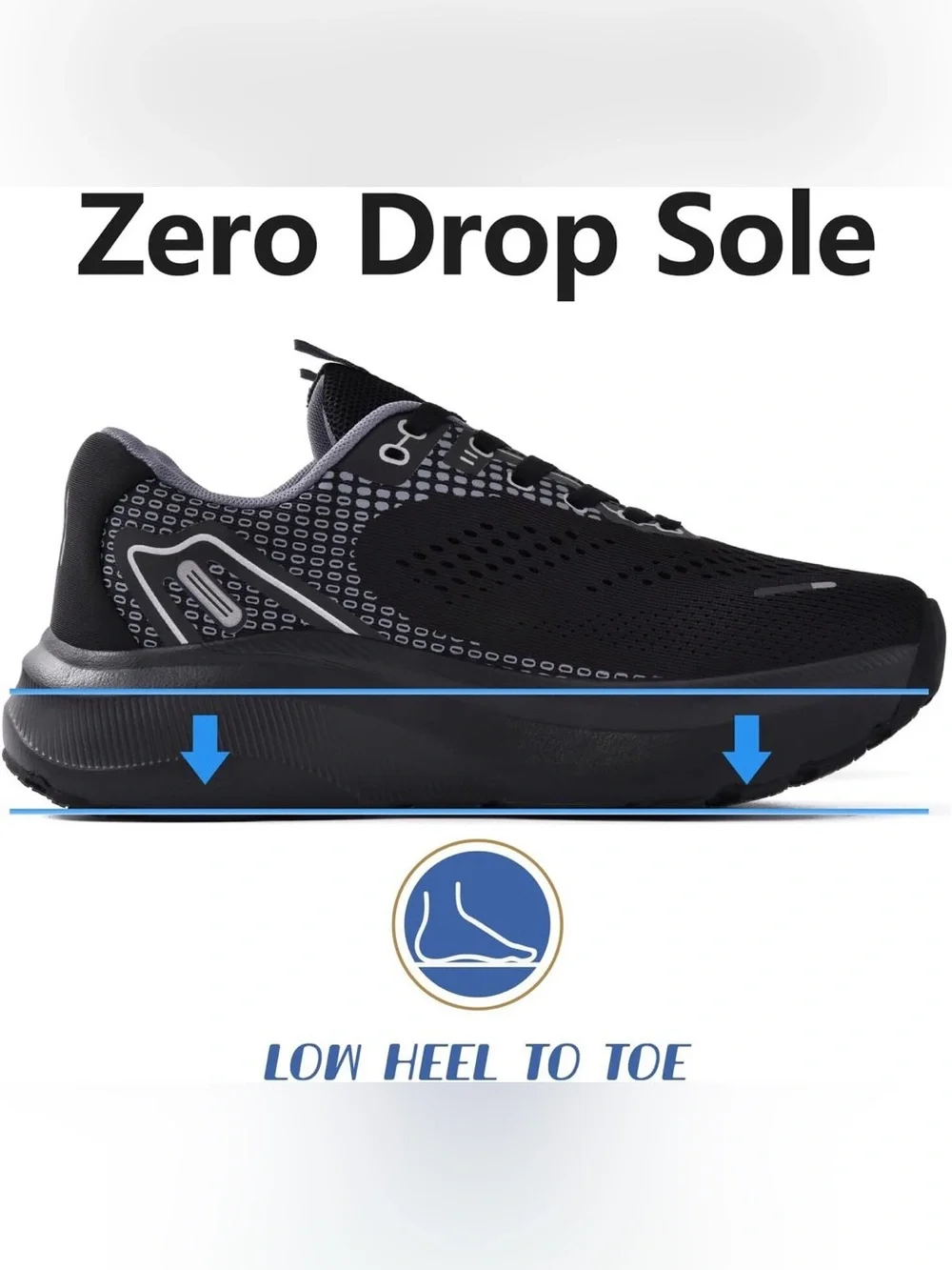 JACKSHIBO Wide Toe Box Shoes Men Arch Support Zero Drop Black Sneakers size 7W